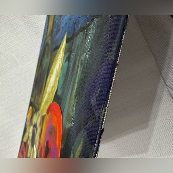 Painting Original Art Mixed Media Acrylic Collage on Canvas 12x16 Floral signed - Picture 3 of 12